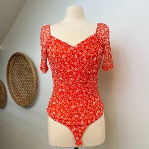 Elodie Orange Floral Mesh/Lace Bodysuit